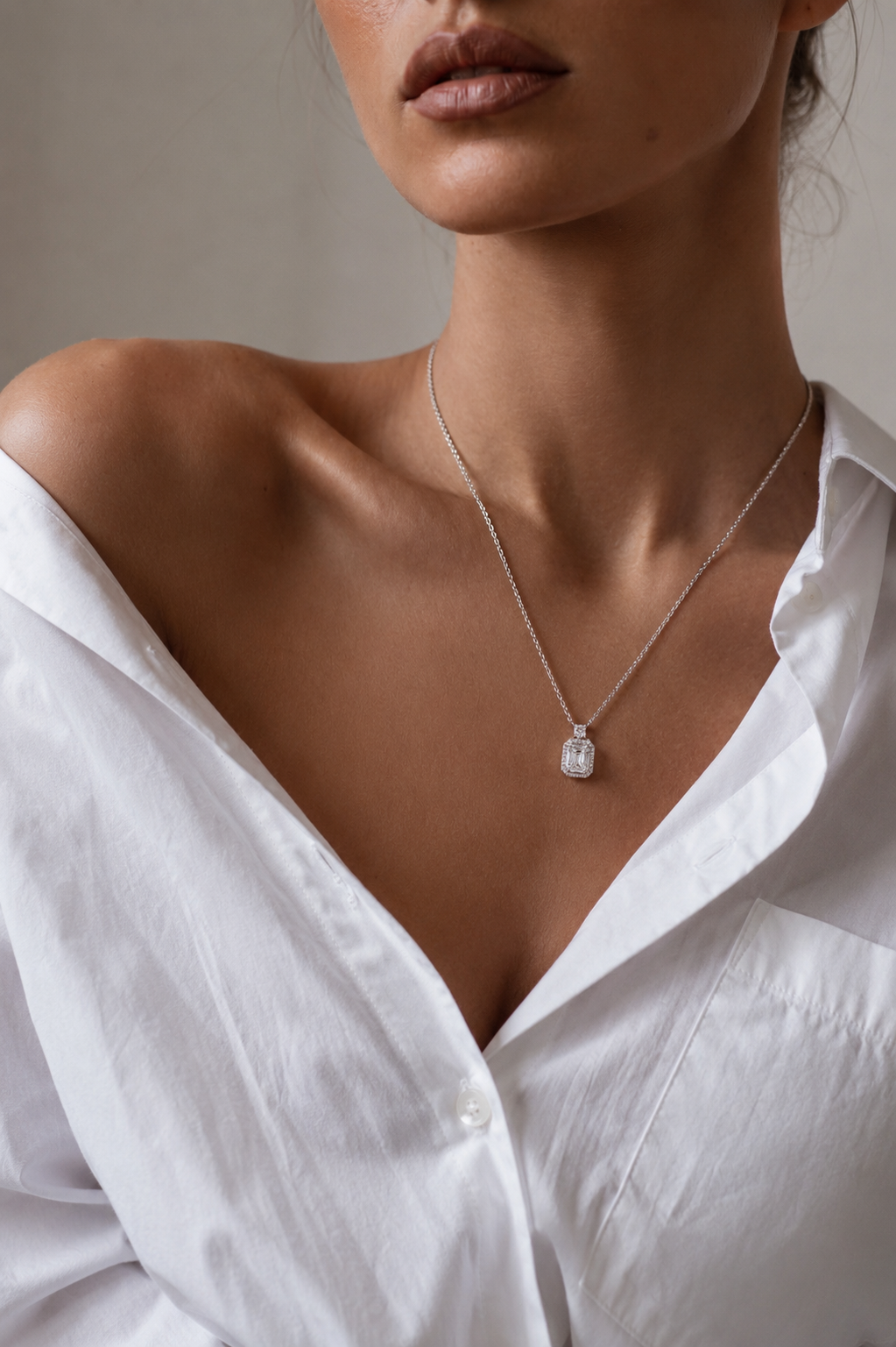 18K белое золото выращенный бриллиант колье 1.57ct AuDP1006432-1